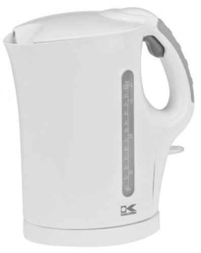Kalorik JK 39825 W 1.75 QT White Water Kettle; Automatic stop when water boils; Strix controller; Water gauge indicator, control light; Rubberized handle pad; Locking lid with opening button; Immersed stainless steel heating element; Dimensions: 8.5 x 5.25 x 8.33; 1500W; UPC 848052002074 (JK39825W JK 39825 W)